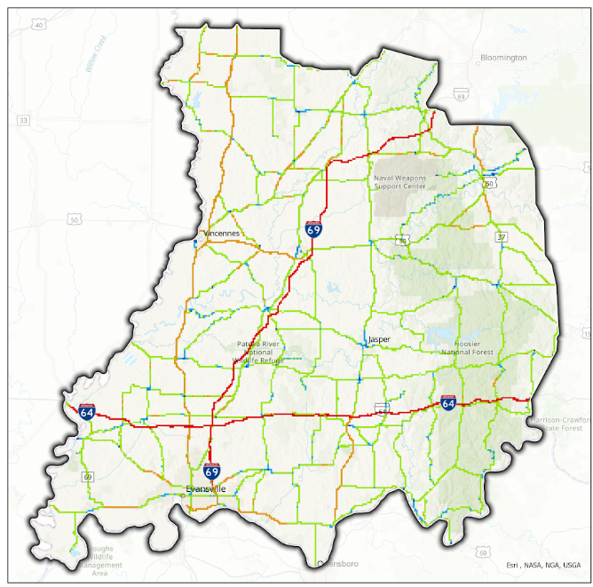 85th Percentile Speed Mapping – Vincennes District (INDOT)